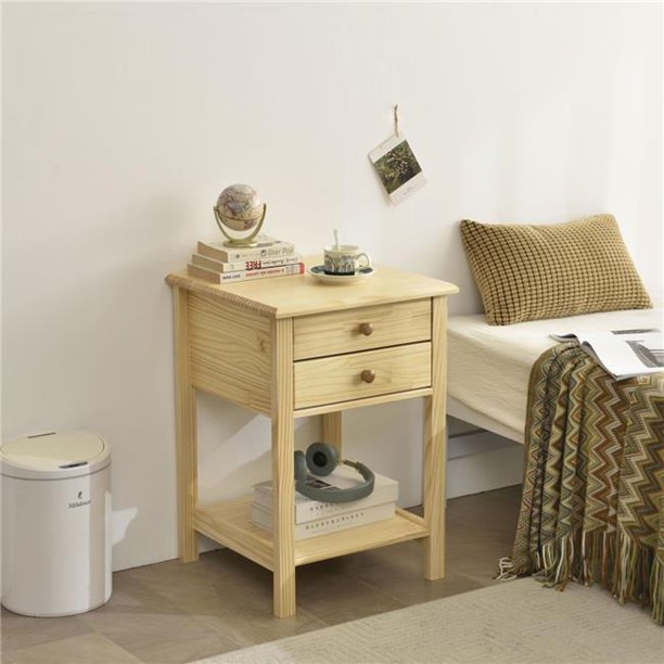 Go Green Woods Solid Pine Wood 2 Drawer Nightstand