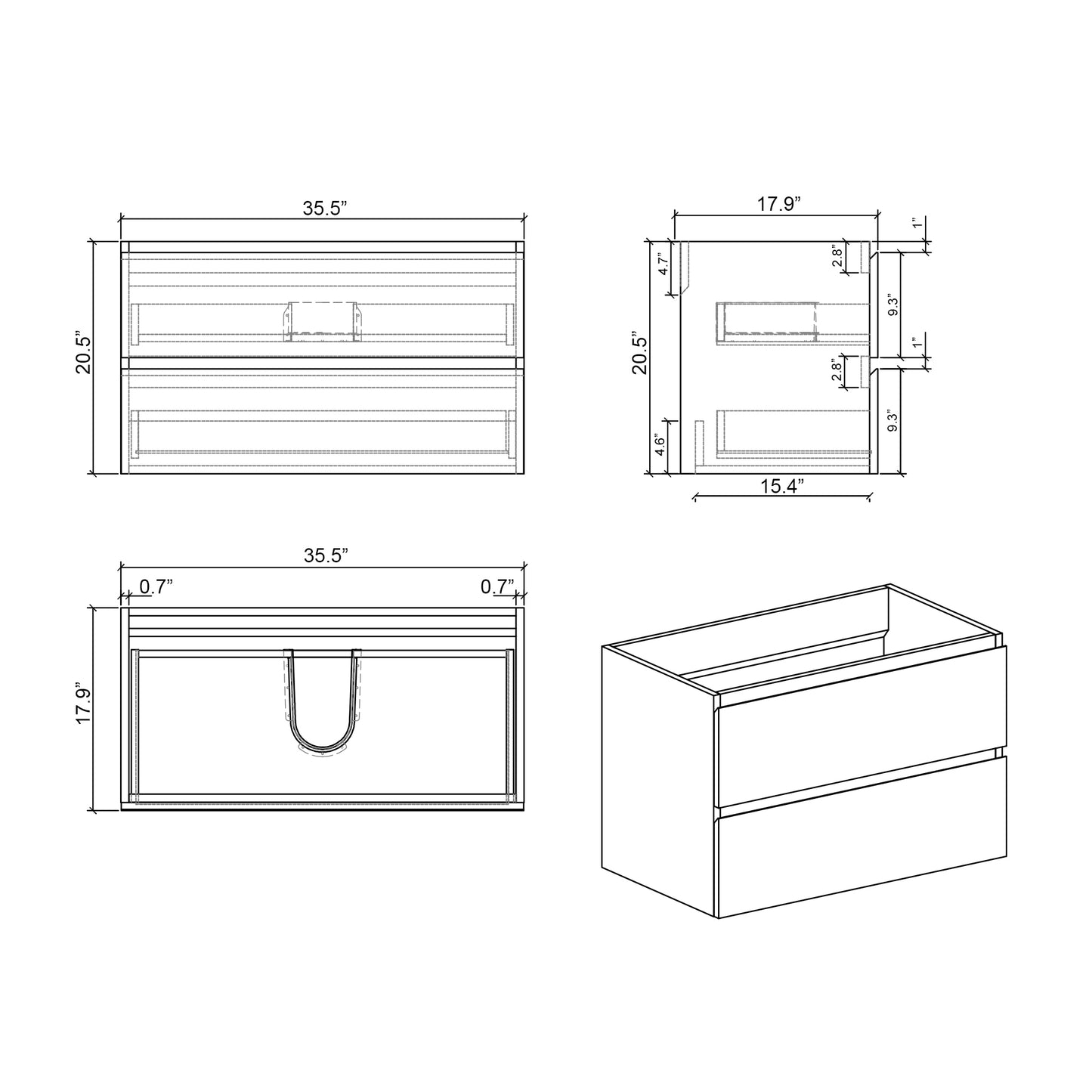 Alice 36" Bathroom Vanity with SinK Wall Mounted Floating - White+Black
