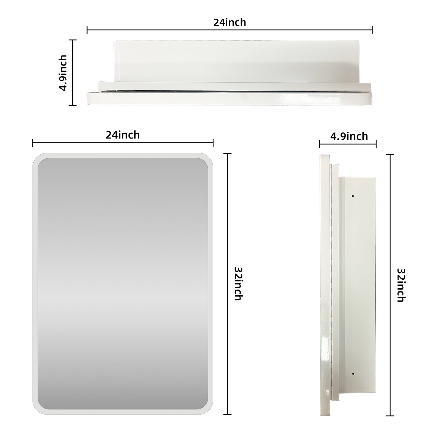 Luxo Vanity White Metal Framed Bathroom Medicine Cabinet with Mirror