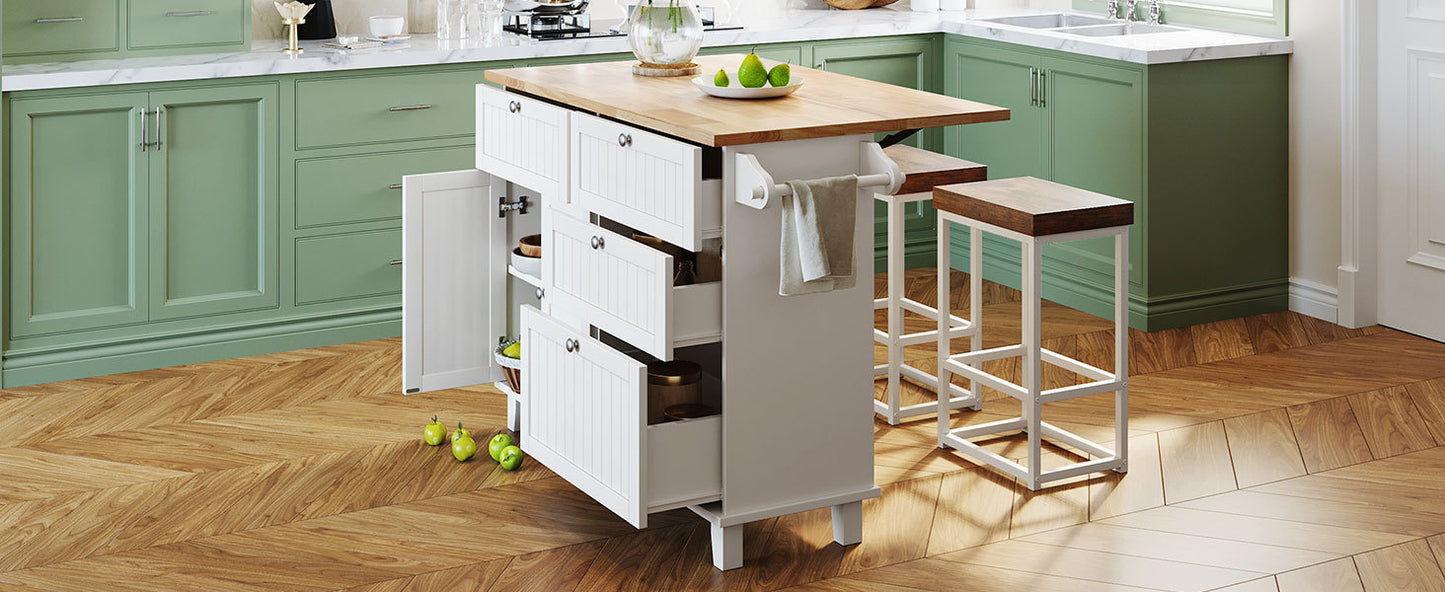 TOPMAX Kitchen Island Set with 2 Seatings - White
