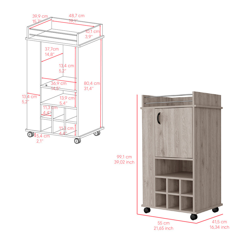 Six Wine Cubbies Bar Cart - Natural