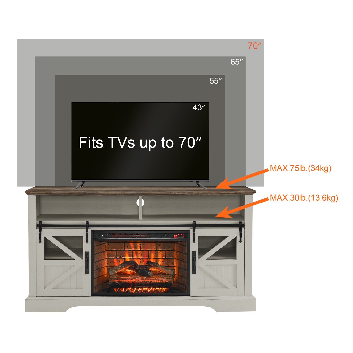 60 Inch Electric Fireplace Entertainment Center With Door Sensor - White