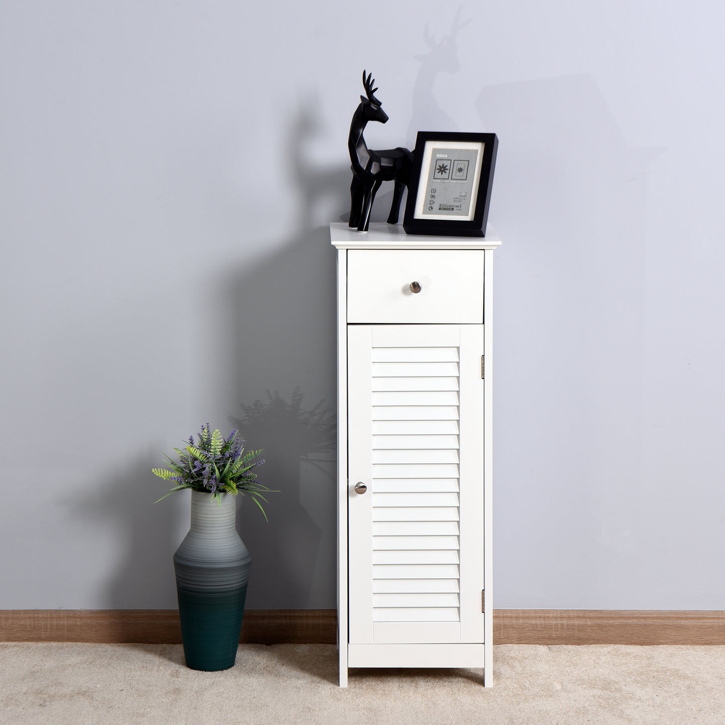 Elegant White Wood Bathroom Cabinet Set