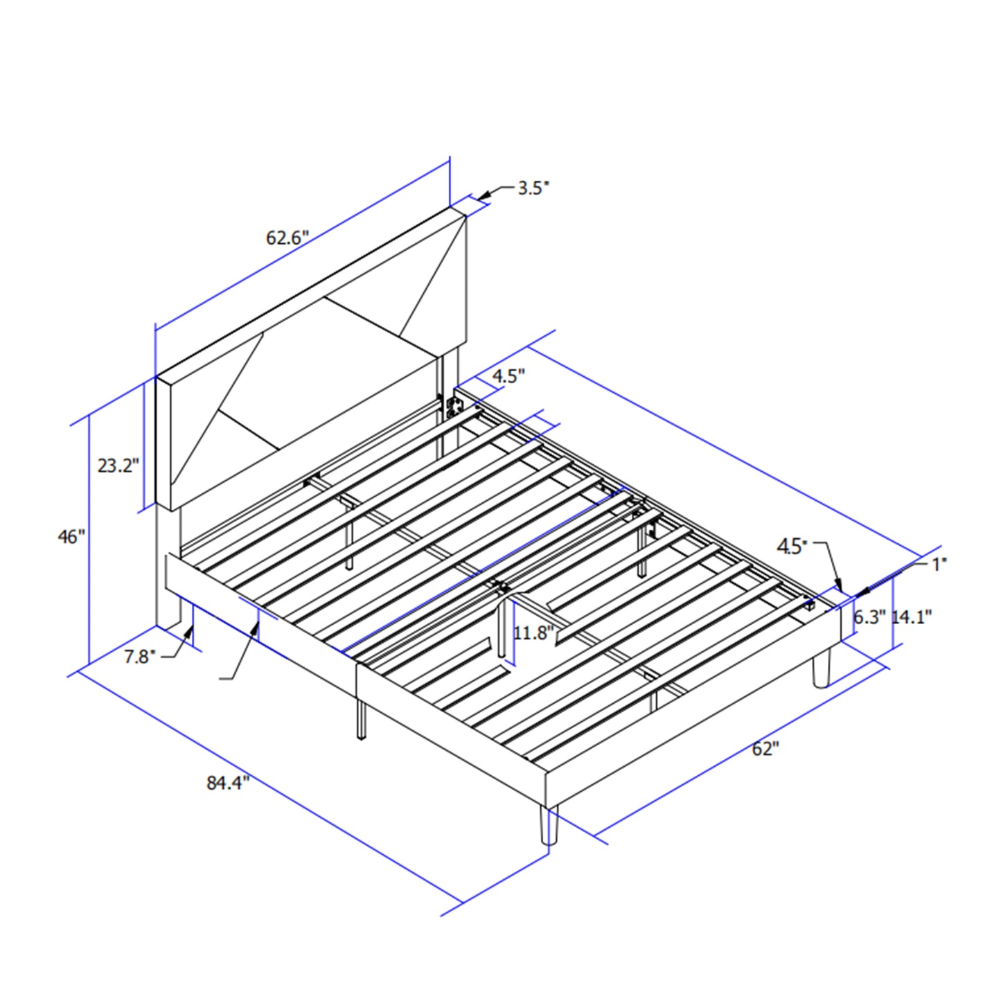 ElegantDreams Upholstered Queen Bed Frame