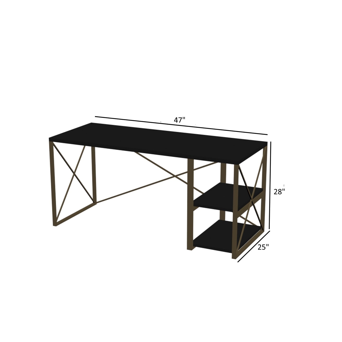 Morello Gold Metal Frame 47" Wooden Top Computer Desk - Black