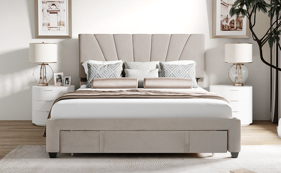 Xavier Twin Size Storage Bed Metal Platform Bed with Drawer - Beige