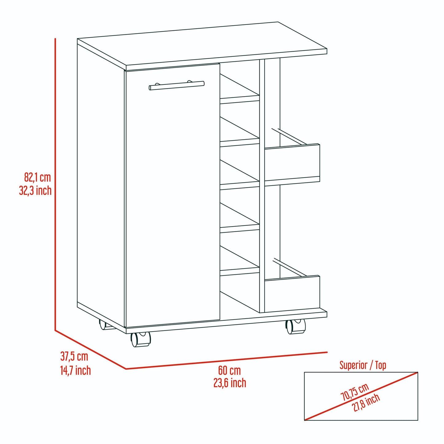 Bar Cart with Division Carbon - Black