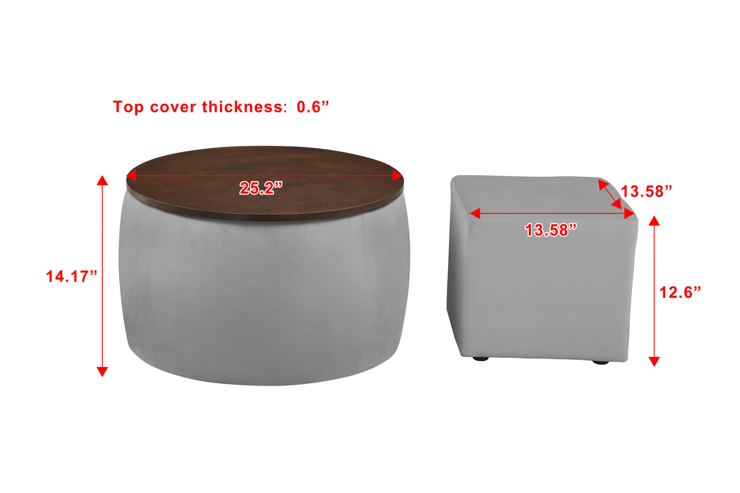 Versa Round Ottoman Set with Storage - Grey
