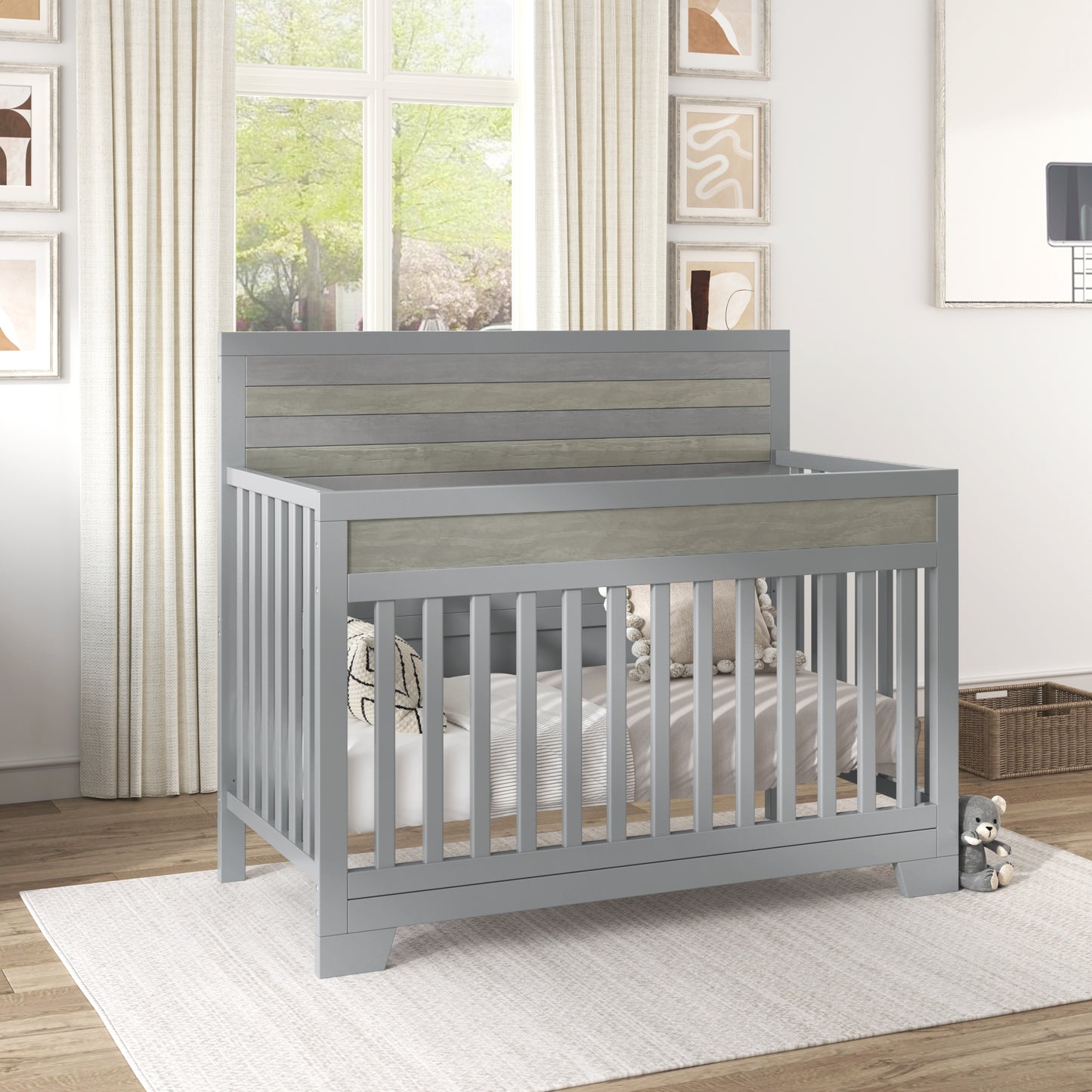 Solid Baby Crib Pine Non-Toxic - Grey
