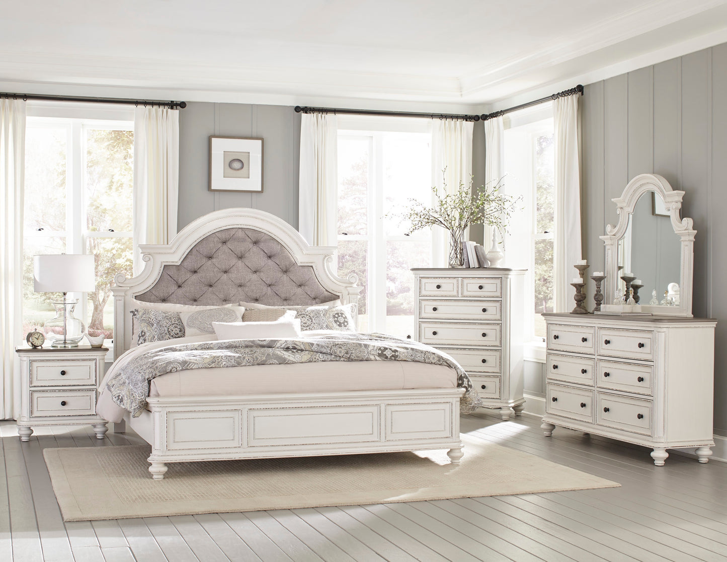Elegance Restored Antique White Button-Tufted Eastern King Bed
