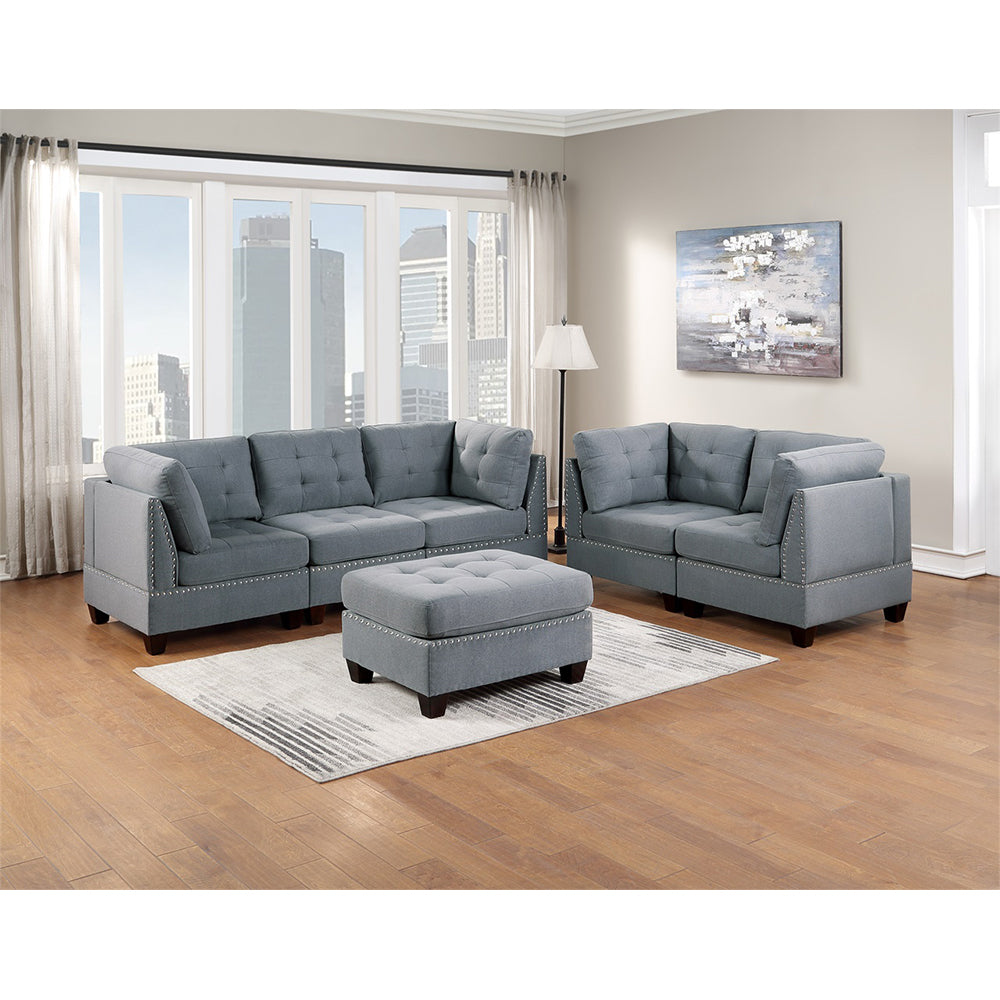 Linen-Like Fabric Upholstered Cocktail Ottoman - Grey