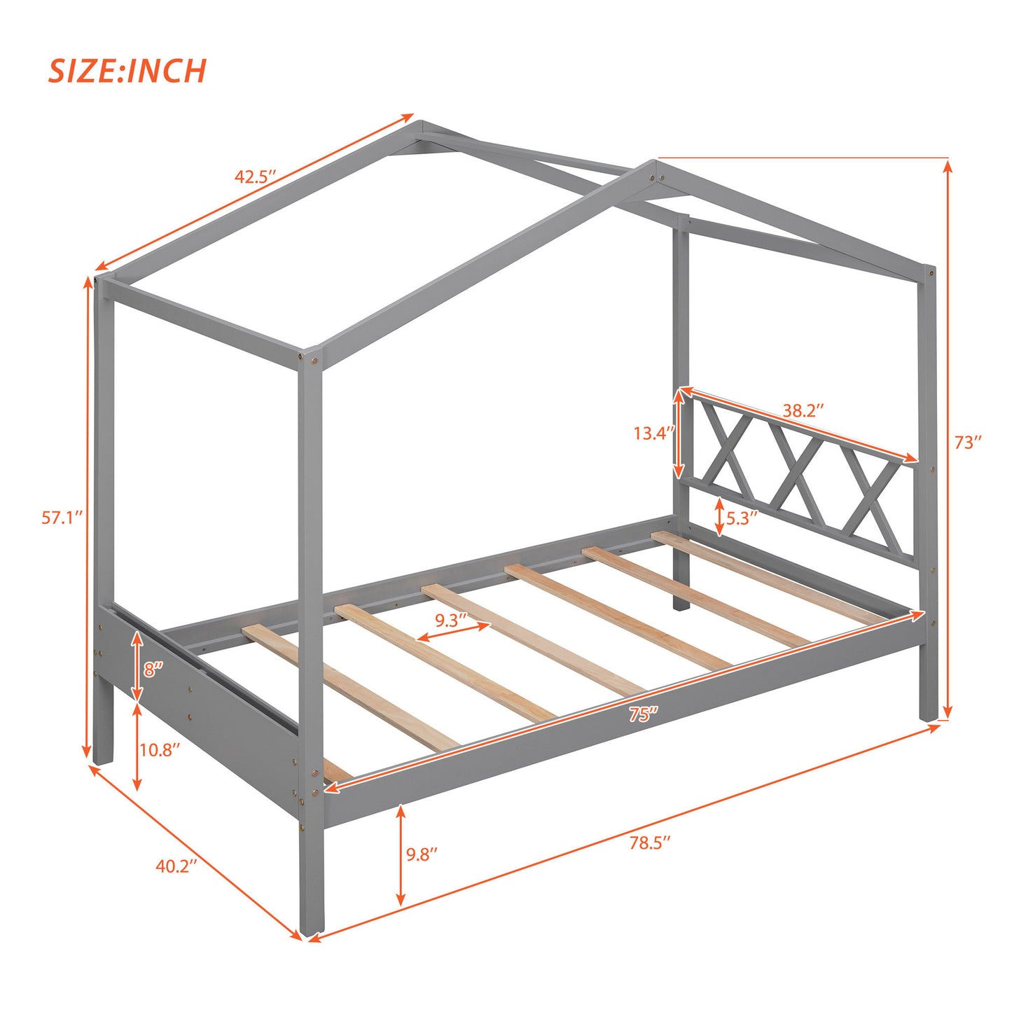 Twin Wood House Bed with Smart Storage