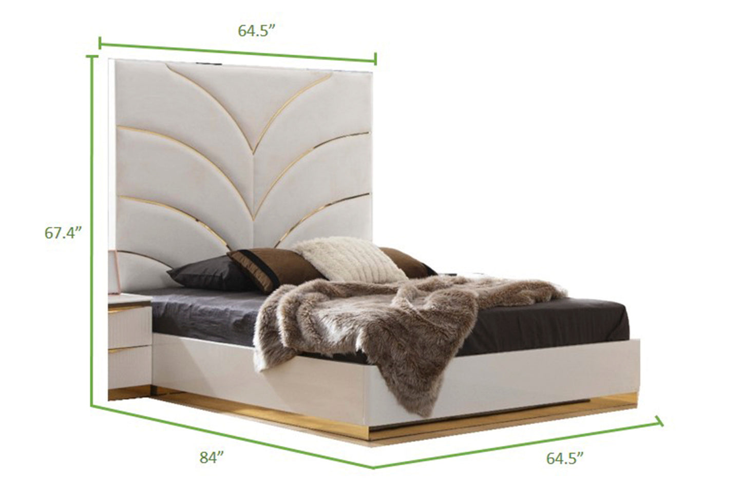 Elegant Dreams Queen Size Ivory Wood Upholstered Bed