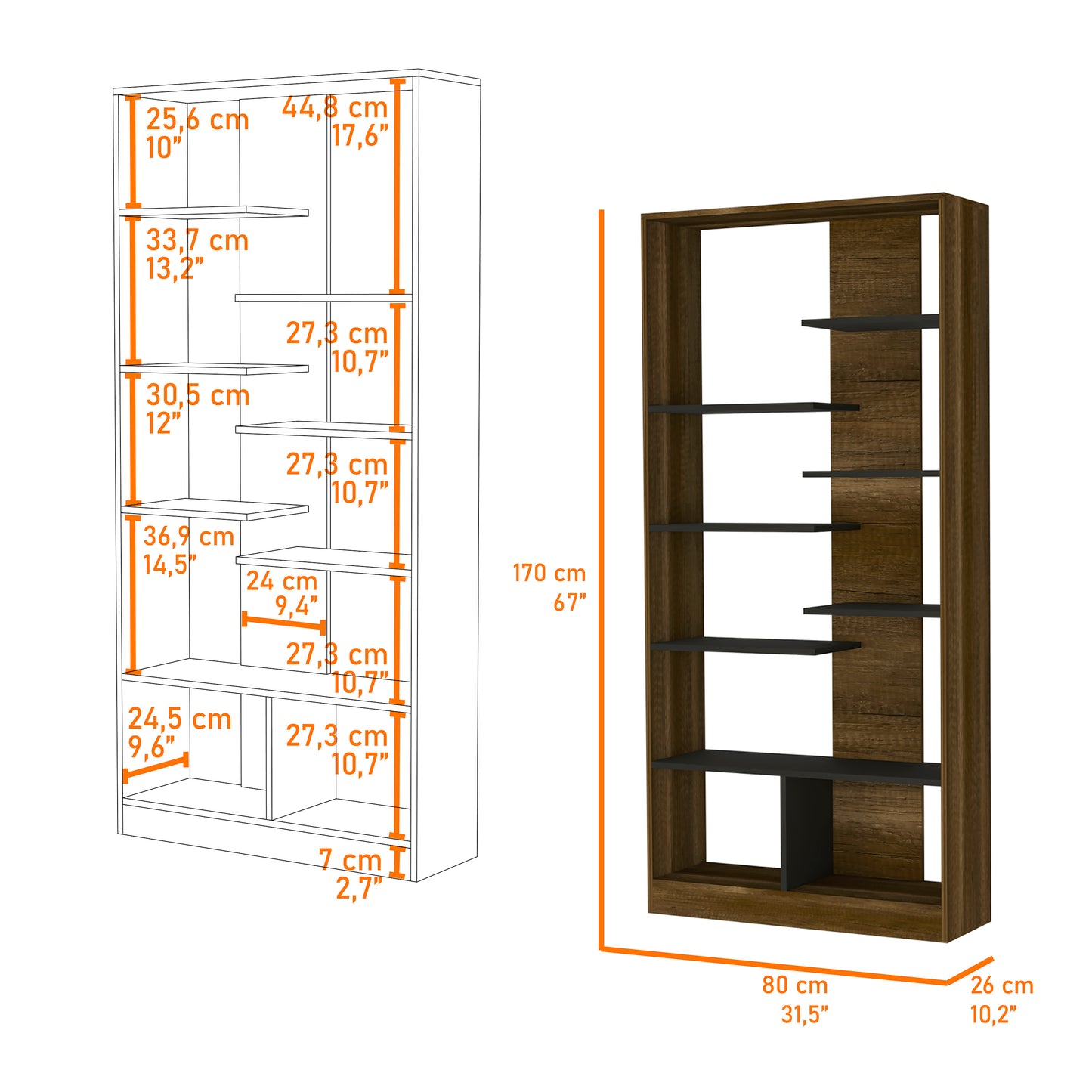 Island Haven 9-Shelf Bookcase - Walnut