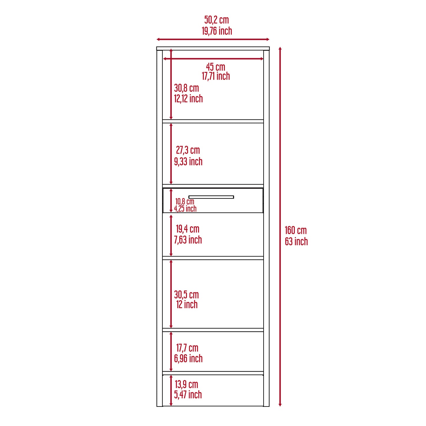 London 1-Drawer Bookcase - Dark Walnut