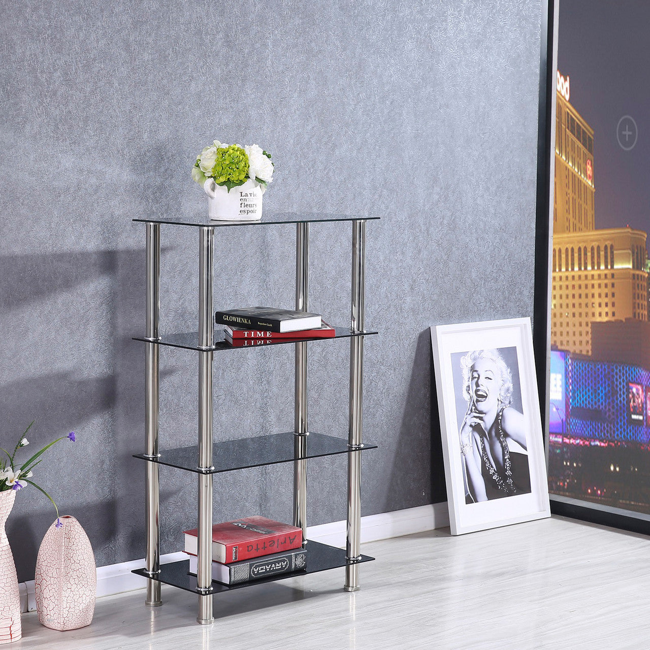 Go Green Woods Jane Decorative Glass 4 Tier Shelves Bookcase