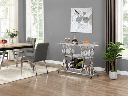 Contemporary Silver Chrome Bar Cart
