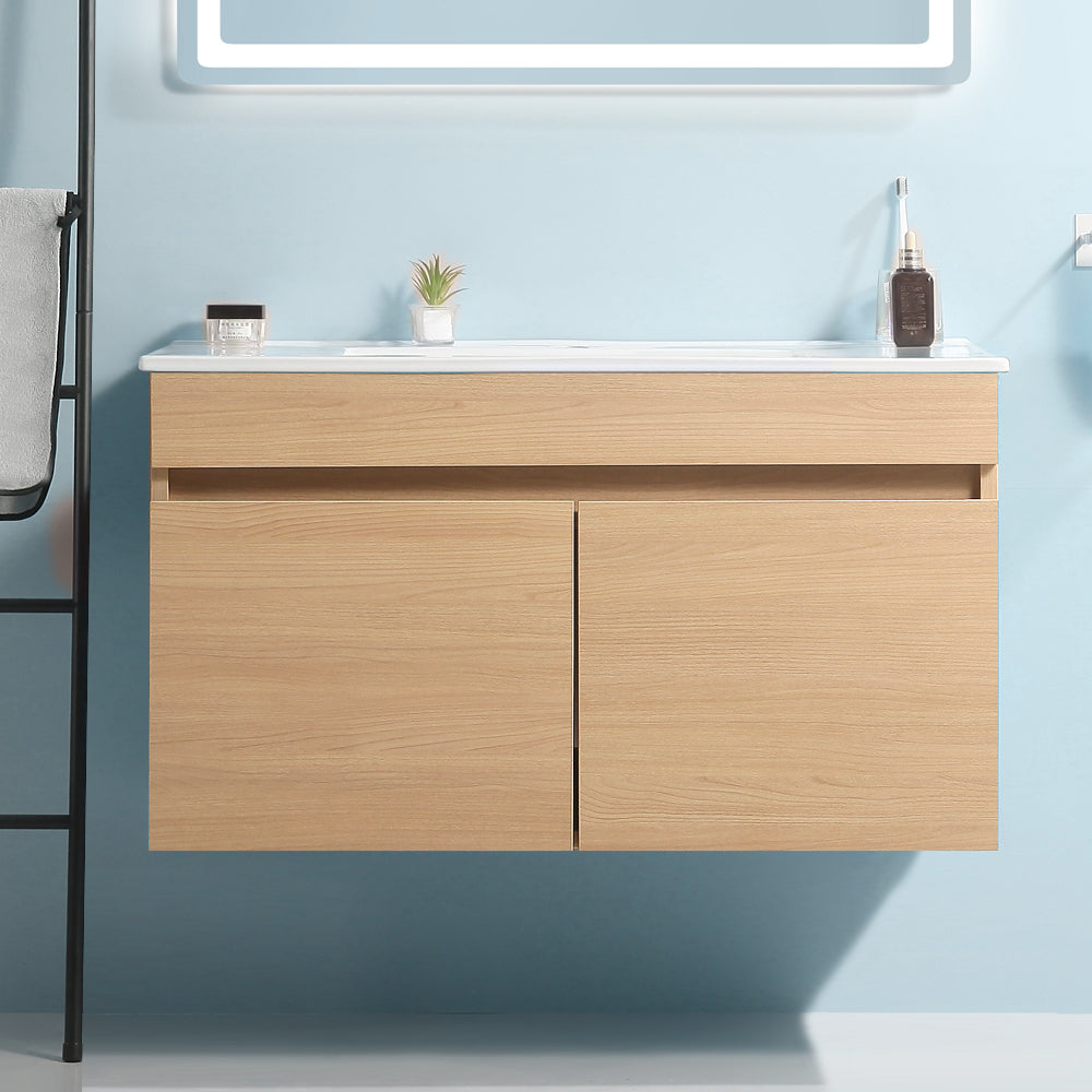 Bathroom Vanity Set with LED Mirror - Oak