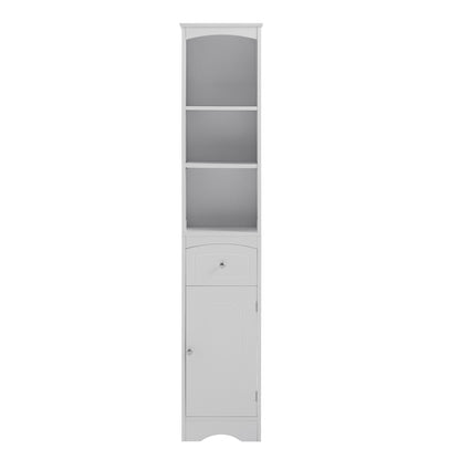 Tower Bathroom Cabinet with Drawer - White
