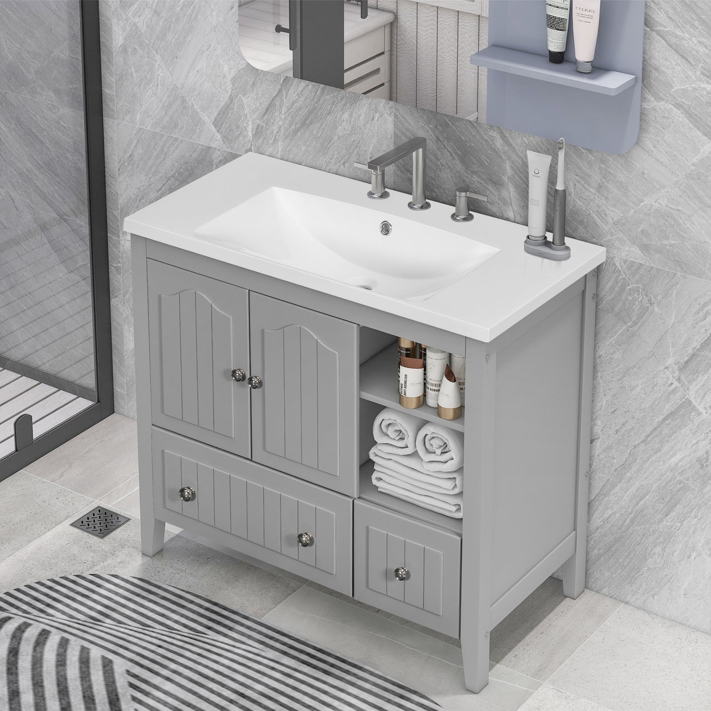 Oasis Bathroom Vanity with Ceramic Basin, Metal Handles