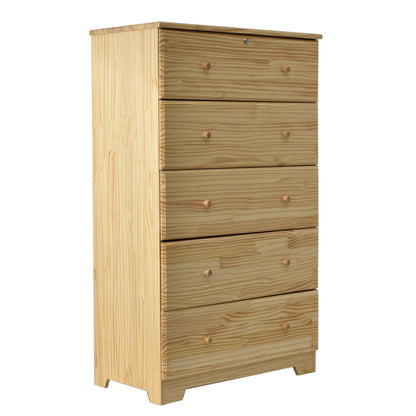 Go Green Woods Isabela Solid Pine Wood 5 Drawer Chest Dresser