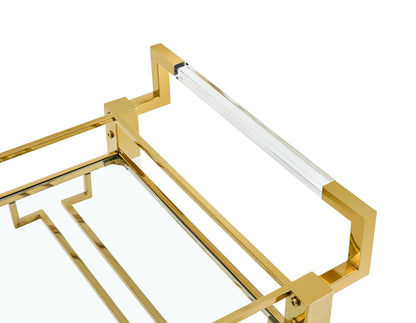 Bar Serving Cart Tempered Glass Metal Frame - Gold