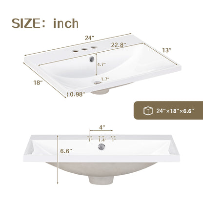 Rattan 24" Bathroom Vanity with Ceramic Basin