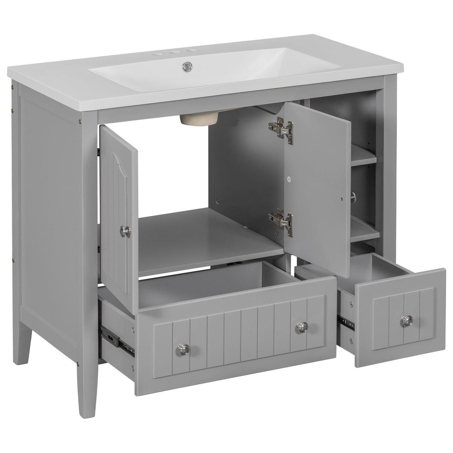 Oasis Bathroom Vanity with Ceramic Basin, Metal Handles