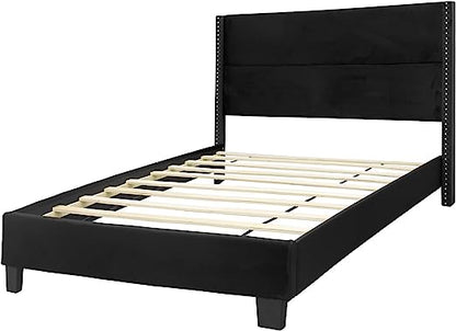 Go Green Woods Giulia Velvet Upholstered Twin Platform Panel Bed