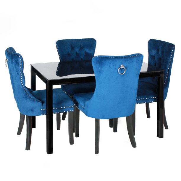 Go Green Woods Lisa Glass Dining Table Set for 4 with Velvet Chairs