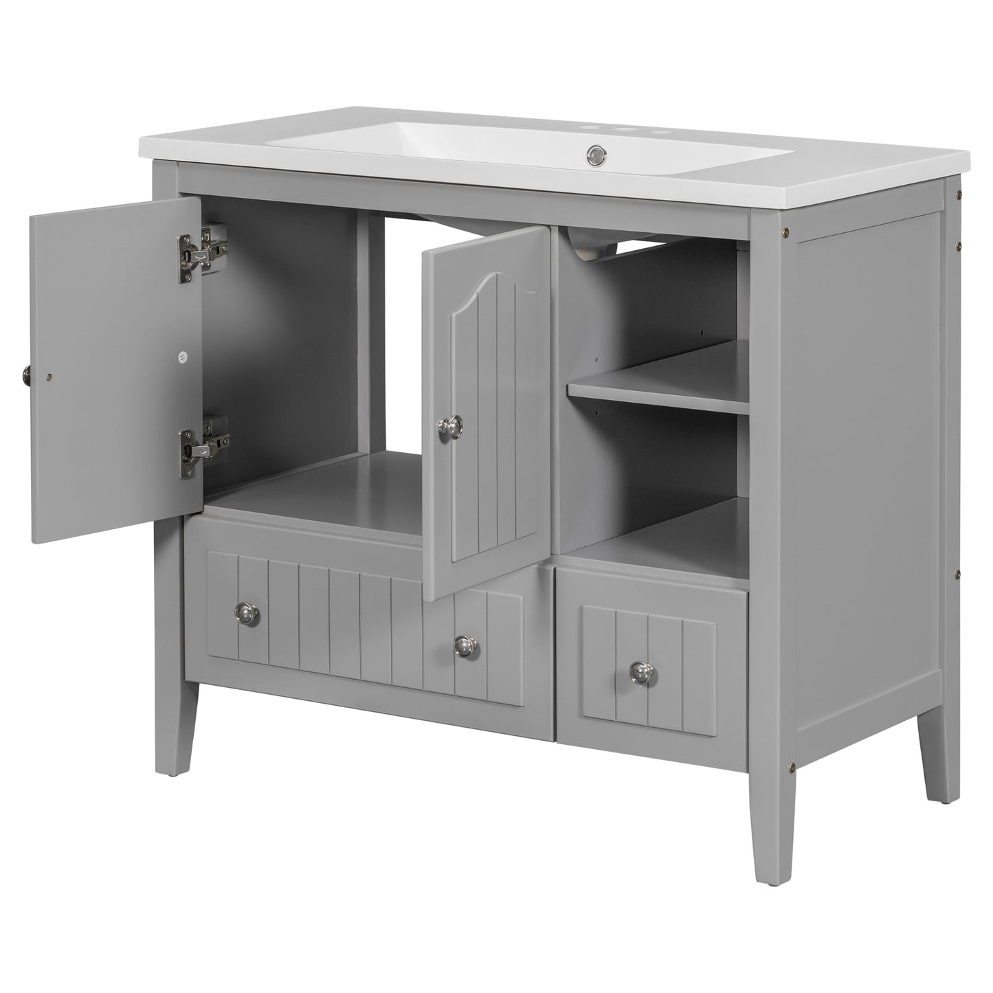 Oasis Bathroom Vanity with Ceramic Basin, Metal Handles