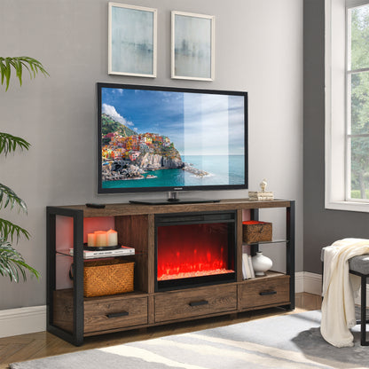 Electric Fireplace MediaTV Stand with Colorful LED Lights - Barn Wood