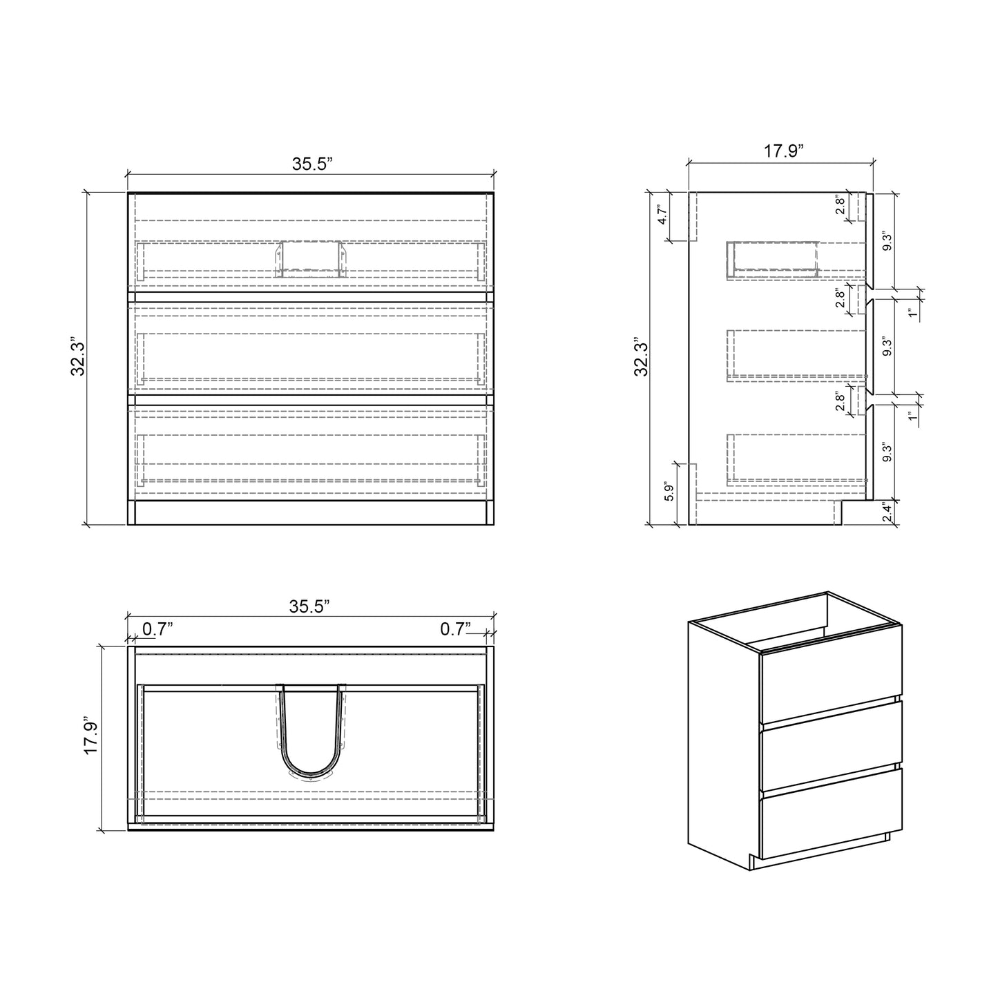 Kito  36" Bathroom Vanity with Sink  without Drain and Faucet - Gray