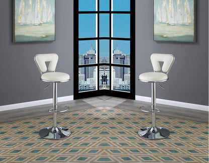 Vita Adjustable Bar stool  Faux Leather Chrome Base - White  Set of 2