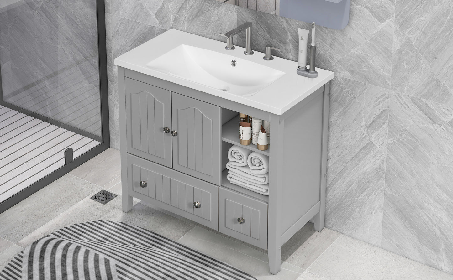 Oasis Bathroom Vanity with Ceramic Basin, Metal Handles