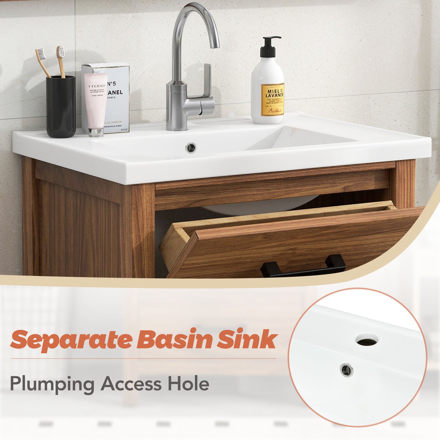 Freestanding Bathroom Vanity Cabinet with  Ceramic Basin Sink