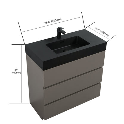 Kito  36" Bathroom Vanity with Sink  without Drain and Faucet - Gray