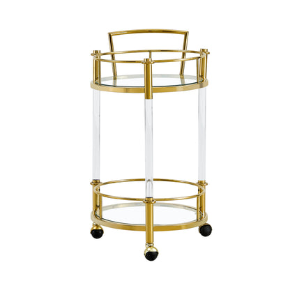 Acrylic Mobile Bar Cart Serving Wine Cart with Wheels - Gold