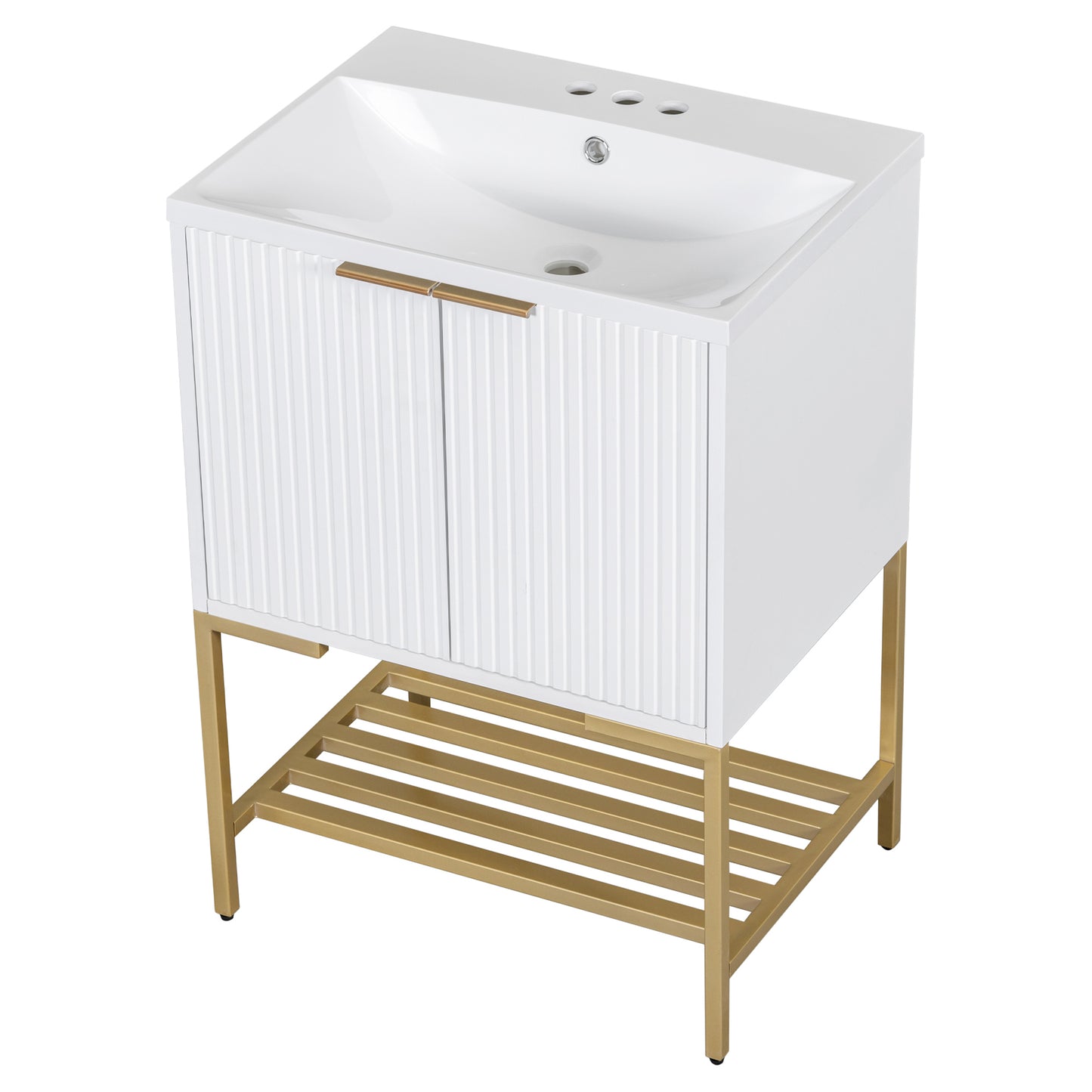 Gold Frame  Bathroom Vanity  - White