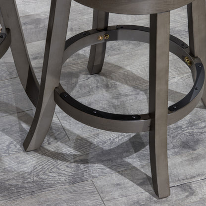 Counter Height Slat Back Swivel Stool, Weathered Gray Finish, French Gray Leather Seat
