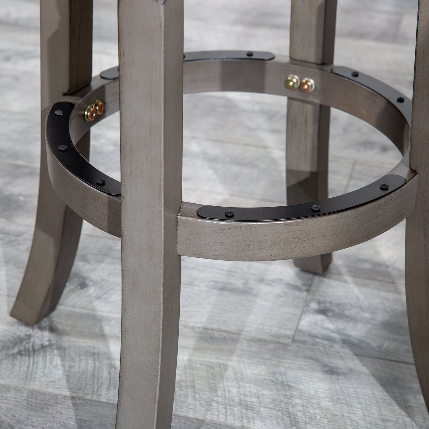 30" Bar Stool, Gray Finish, Beige Fabric Seat