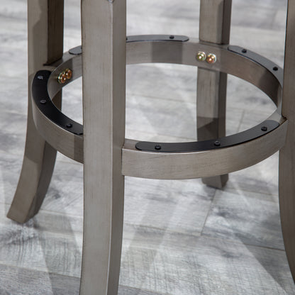 30" Bar Stool, Gray Finish, Beige Fabric Seat