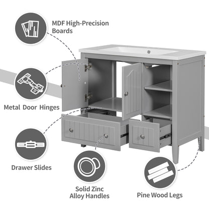 Oasis Bathroom Vanity with Ceramic Basin, Metal Handles