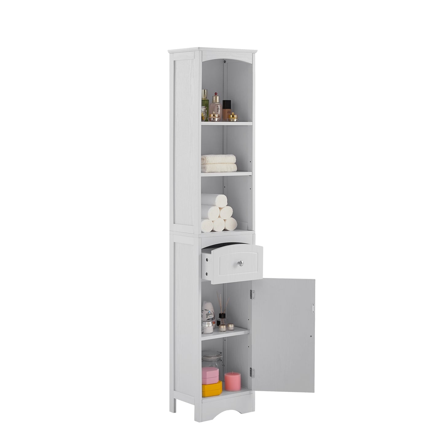 Tower Bathroom Cabinet with Drawer - White