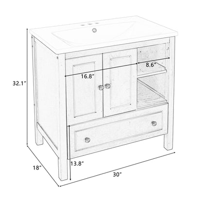 Wooden Bathroom Vanity with Ceramic Sink - Gray