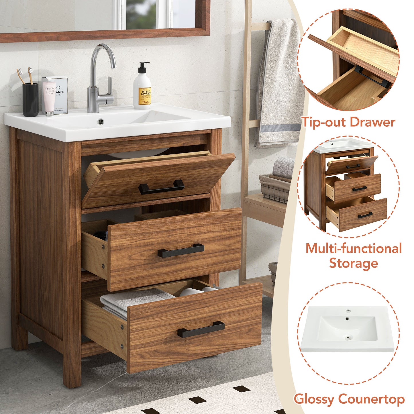 Freestanding Bathroom Vanity Cabinet with  Ceramic Basin Sink