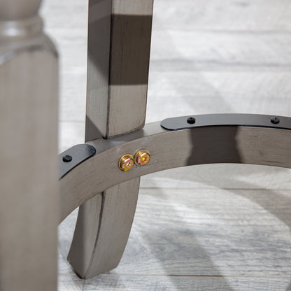 30" Bar Stool, Gray Finish, Beige Fabric Seat