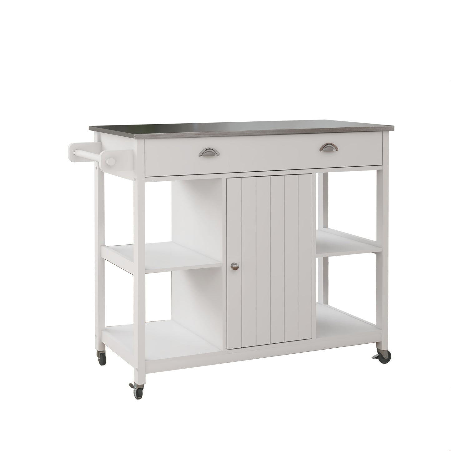 Oliver Stainless Steel Countertop white Kicthen Cart