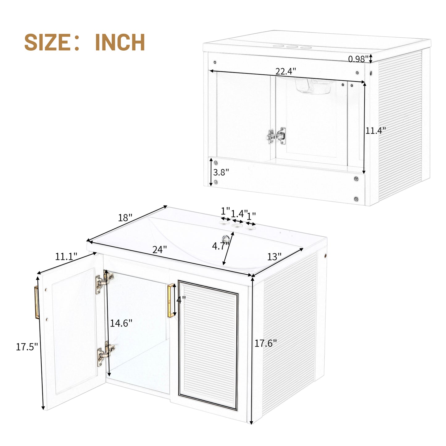 Bliss Bathroom Vanity with Ceramic Basin, Two Shutter Doors