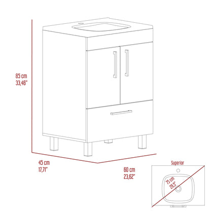 2-Door Rectangle Single Bathroom Vanity - Gray